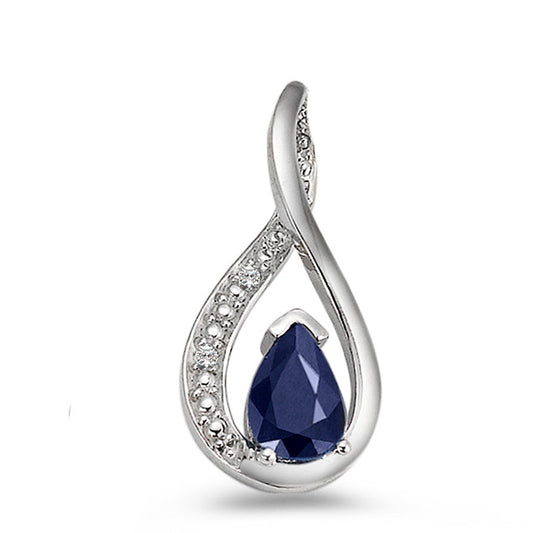 wisiorek złoto białe 750/18 K Szafir niebieski, [Tropfen], Diament 0.01 ct, 2 kamienie
