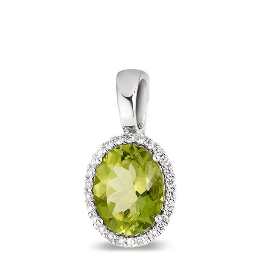 wisiorek złoto białe 750/18 K Perydot zielony, [oval], Diament biały, 0.15 ct, 26 kamienie, tw-vsi