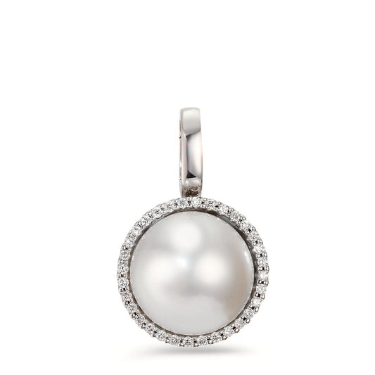 wisiorek złoto białe 750/18 K Diament biały, 0.19 ct, 32 kamienie, [Brillant], tw-vsi Perła hodowana w wodzie słodkiej biały, 12.5 mm Ø16 mm