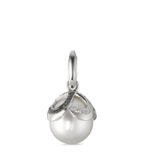 wisiorek złoto białe 750/18 K Diament czarny, 0.28 ct, 46 kamienie, [Brillant], tw-vsi Perła hodowana w wodzie słodkiej biały, 12 mm Ø14 mm
