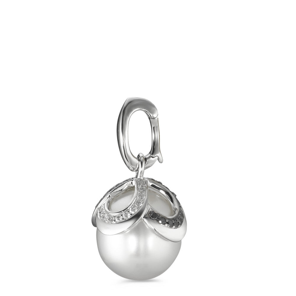 wisiorek złoto białe 750/18 K Diament czarny, 0.28 ct, 46 kamienie, [Brillant], tw-vsi Perła hodowana w wodzie słodkiej biały, 12 mm Ø14 mm