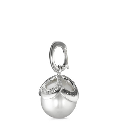 wisiorek złoto białe 750/18 K Diament czarny, 0.28 ct, 46 kamienie, [Brillant], tw-vsi Perła hodowana w wodzie słodkiej biały, 12 mm Ø14 mm