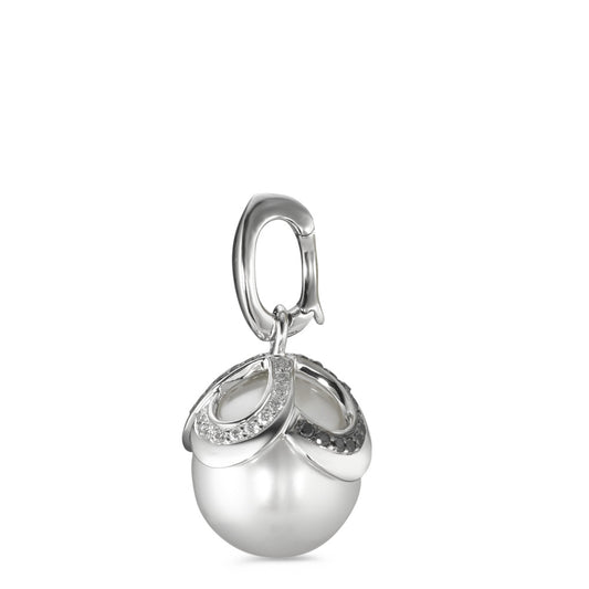 wisiorek złoto białe 750/18 K Diament czarny, 0.28 ct, 46 kamienie, [Brillant], tw-vsi Perła hodowana w wodzie słodkiej biały, 12 mm Ø14 mm