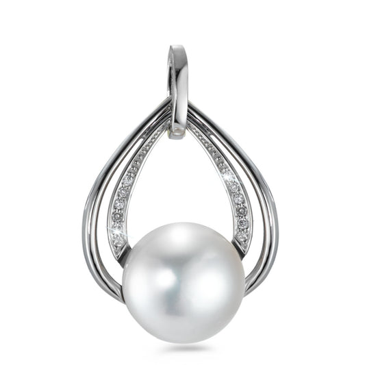 wisiorek złoto białe 750/18 K Diament biały, 0.05 ct, 12 kamienie, [Brillant], w-si Perła hodowana w wodzie słodkiej biały, 12 Perły, 10.5 mm