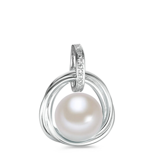 wisiorek złoto białe 750/18 K Diament biały, 0.03 ct, 6 kamienie, [Brillant], w-si Perła hodowana w wodzie słodkiej biały, 9.5 mm
