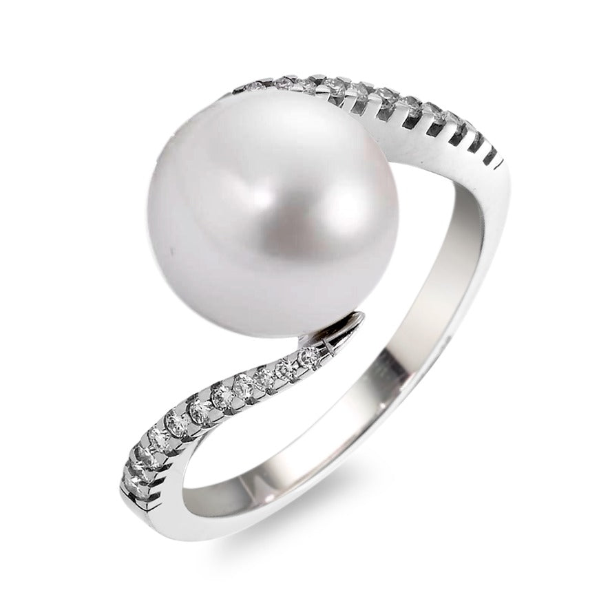 pierścionek złoto białe 750/18 K Diament biały, 0.15 ct, 22 kamienie, [Brillant], w-si Perła hodowana w wodzie słodkiej, 22 Perły, 9.5 mm