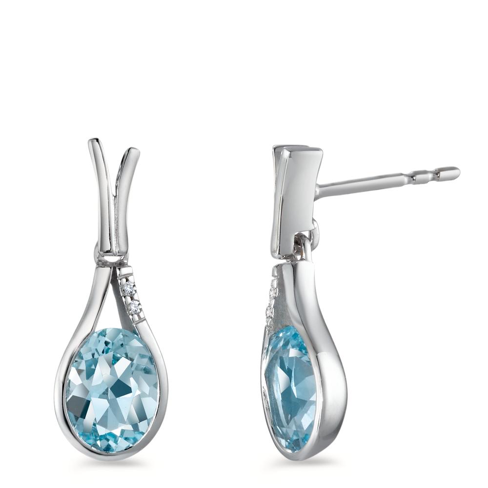 kolczyki wiszące złoto białe 750/18 K Topaz niebieski, 2 kamienie, [oval], Diament biały, 0.016 ct, 2 kamienie, [Brillant], w-si