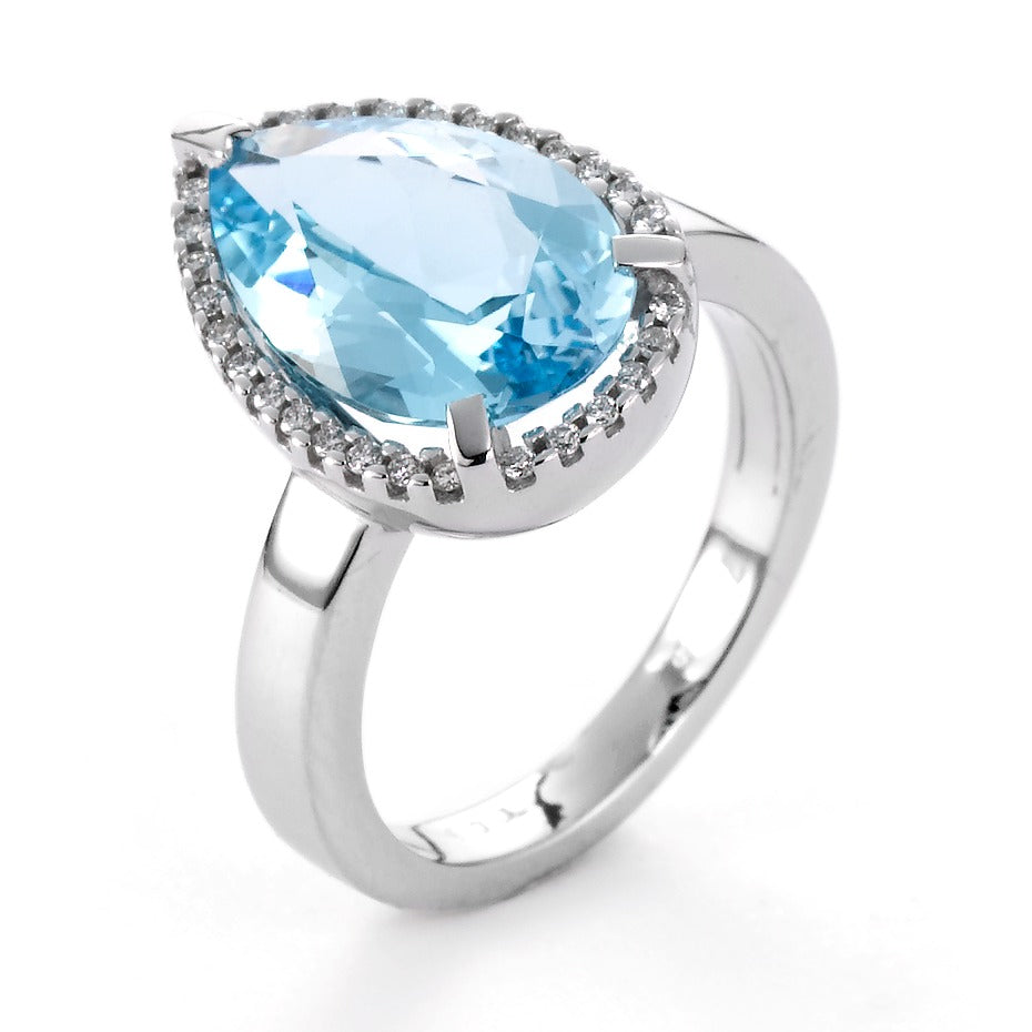 pierścionek złoto białe 750/18 K Topaz, Diament 0.15 ct, 30 kamienie, [Brillant], w-si