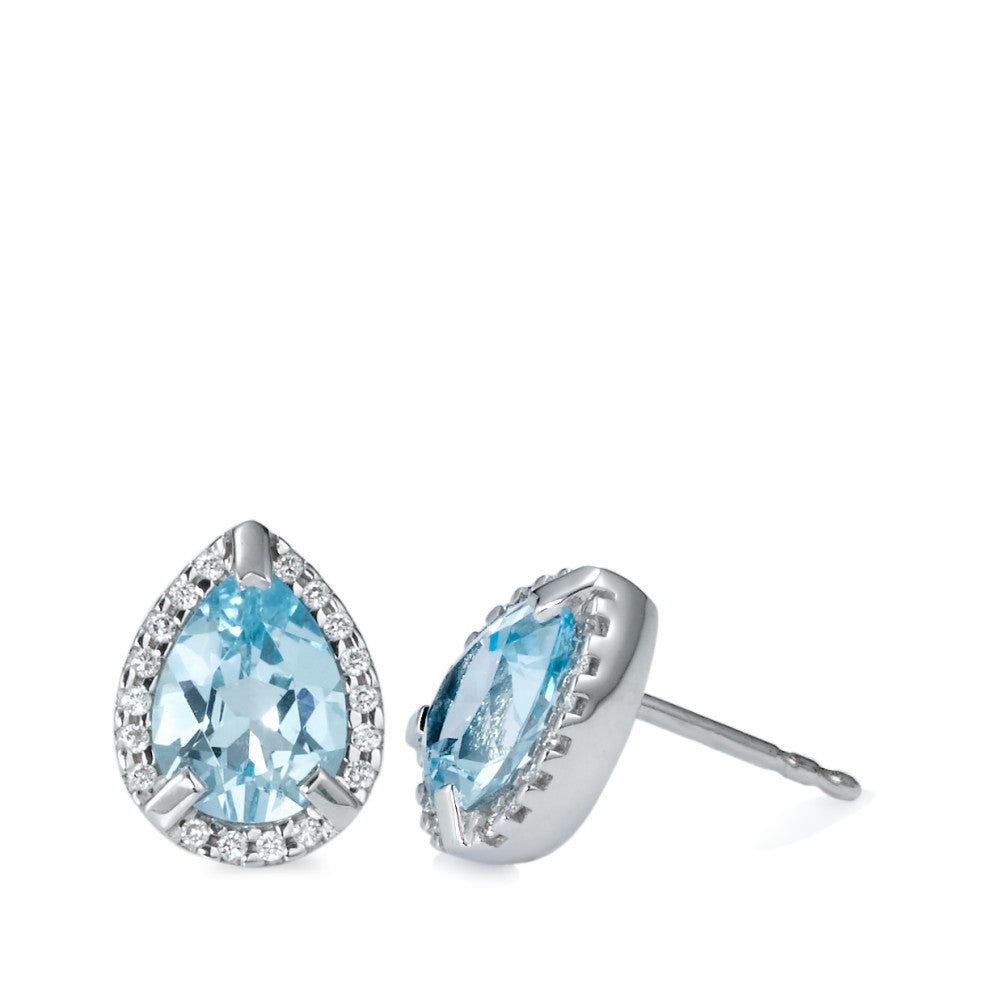 kolczyki wkrętki złoto białe 750/18 K Topaz niebieski, 0.15 ct, 36 kamienie, [Brillant], w-si