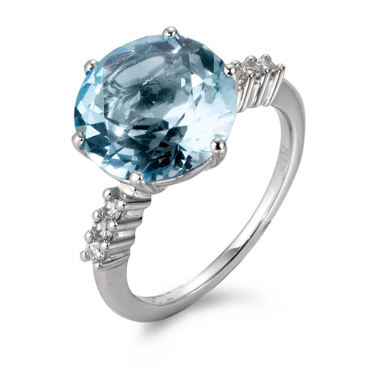 pierścionek złoto białe 750/18 K Topaz niebieski, 0.12 ct, 6 kamienie, [Brillant], w-si