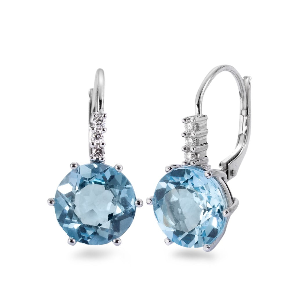 kolczyki wiszące złoto białe 750/18 K Topaz niebieski, 2 kamienie, Diament 0.09 ct, 6 kamienie, [Brillant], w-si