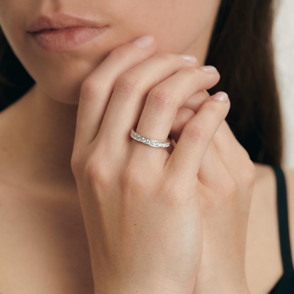 pierścionek pamięci złoto białe 750/18 K Diament biały, 1 ct, 25 kamienie, [Brillant], w-si