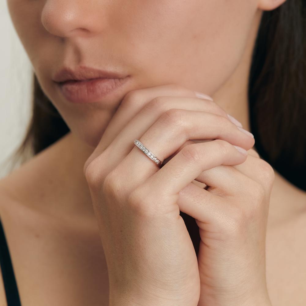 pierścionek pamięci złoto białe 750/18 K Diament biały, 0.33 ct, 19 kamienie, [Brillant], w-si