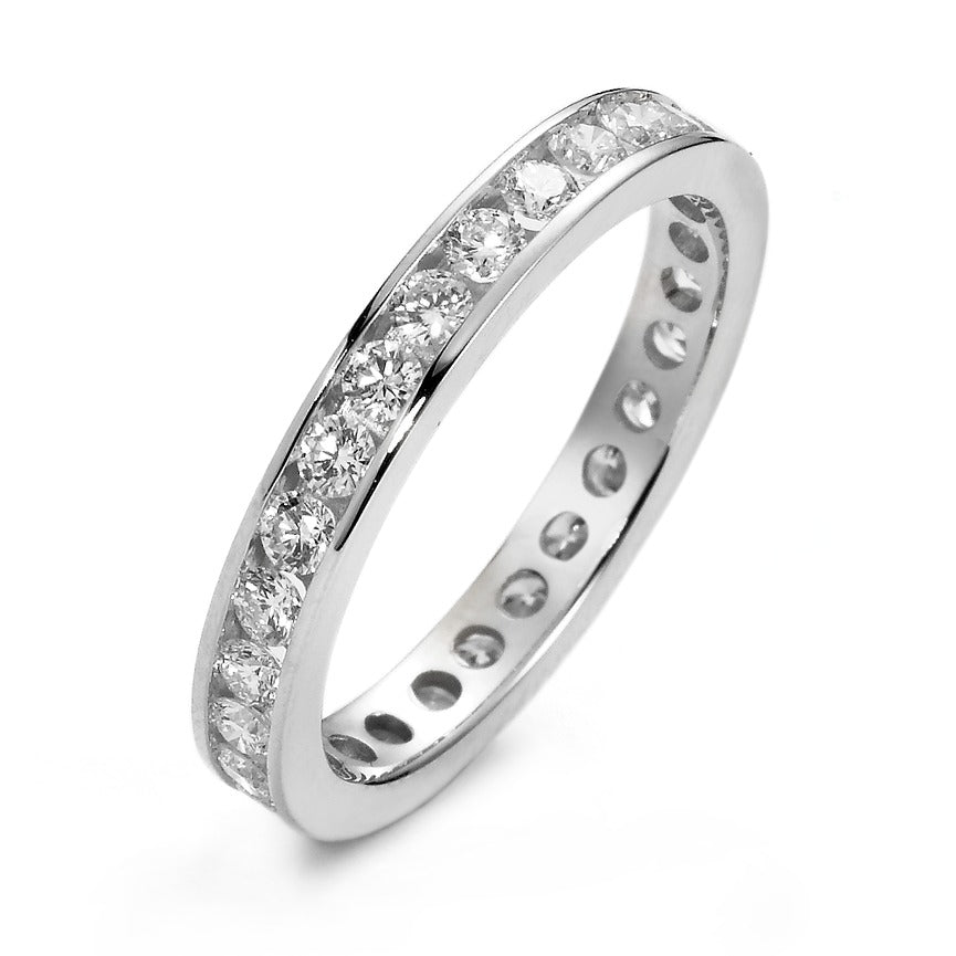 pierścionek pamięci złoto białe 750/18 K Diament biały, 1 ct, 28 kamienie, [Brillant], w-si