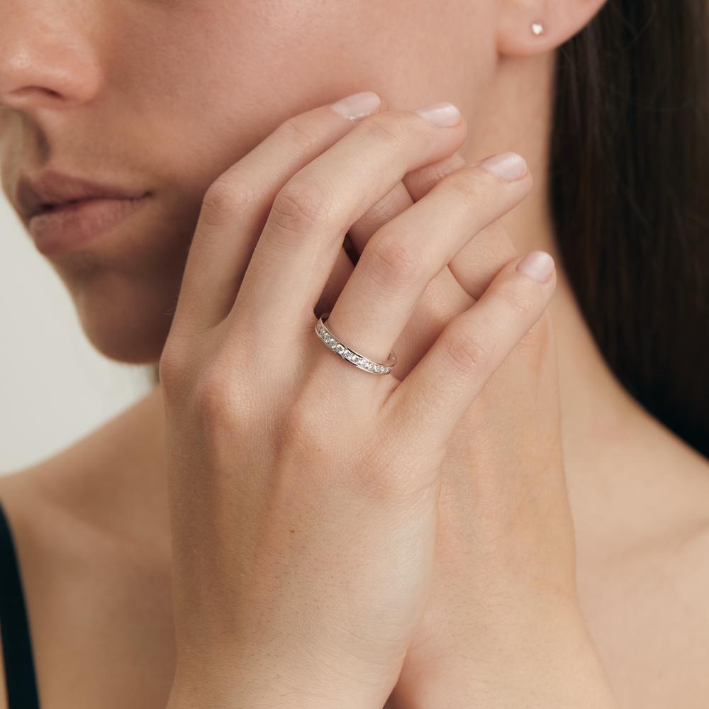pierścionek pamięci złoto białe 750/18 K Diament biały, 1 ct, 28 kamienie, [Brillant], w-si