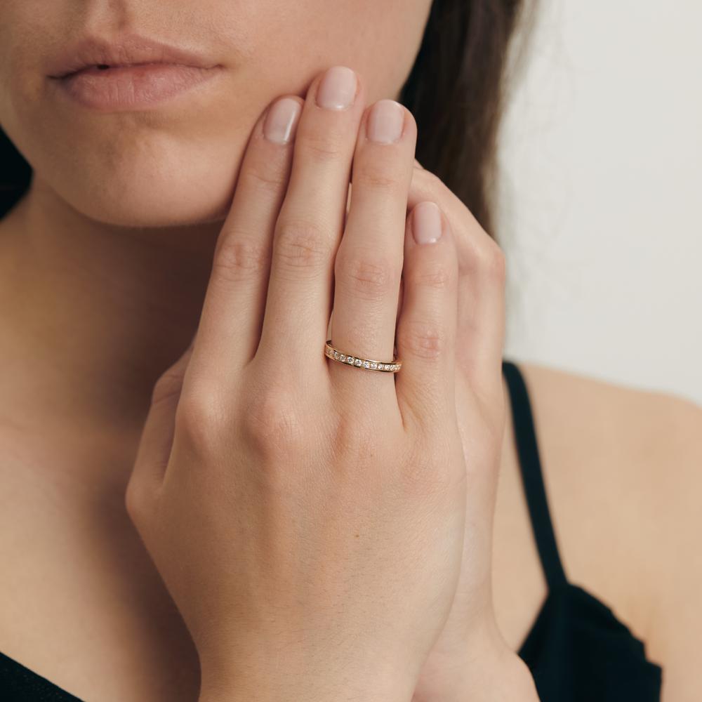 pierścionek pamięci złoto żółte 750/18 K Diament biały, 0.65 ct, 34 kamienie, [Brillant], w-si