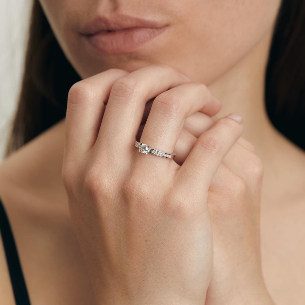 pierścionek zaręczynowy złoto białe 750/18 K Diament biały, 0.08 ct, 16 kamienie, [Brillant], w-si, Diament biały, 0.32 ct, [Brillant], w-si