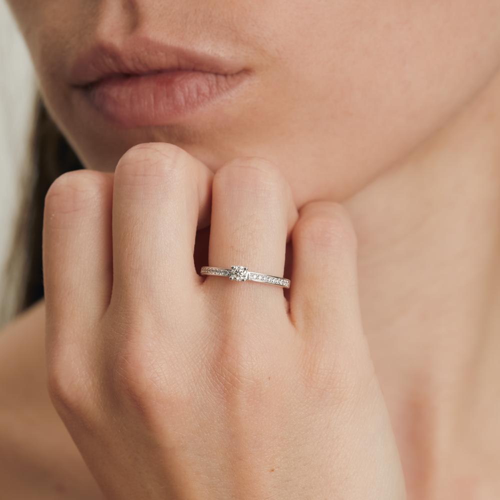 pierścionek zaręczynowy złoto białe 750/18 K Diament biały, 0.20 ct, 19 kamienie, [Brillant], w-si Ø3 mm