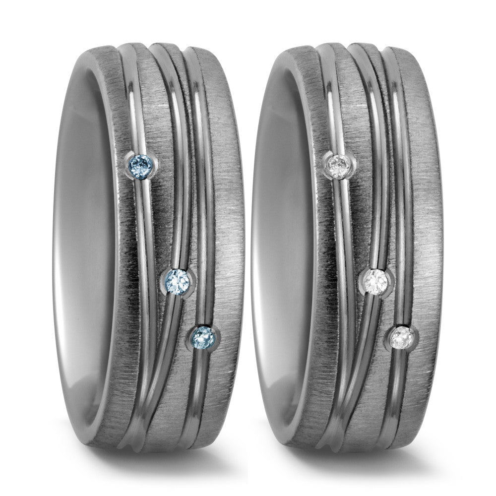 obrączka partnerska tytan Diament niebieski, 0.03 ct, 3 kamienie, w-si