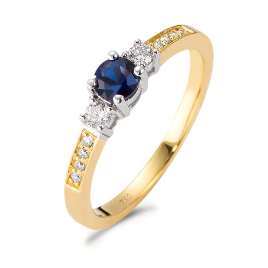pierścionek złoto żółte 750/18 K, złoto białe 750/18 K Diament niebieski, 0.15 ct, 11 kamienie, w-si