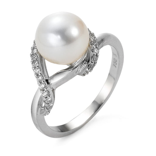 pierścionek złoto białe 750/18 K Diament 0.20 ct, 23 kamienie, w-si Perła hodowana w wodzie słodkiej biały, 9 mm