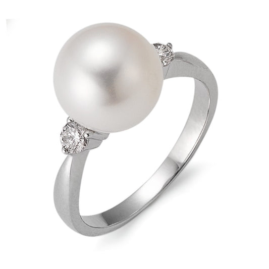 pierścionek złoto białe 750/18 K Diament 0.24 ct, 2 kamienie, w-si Perła hodowana w wodzie słodkiej biały, 10 mm