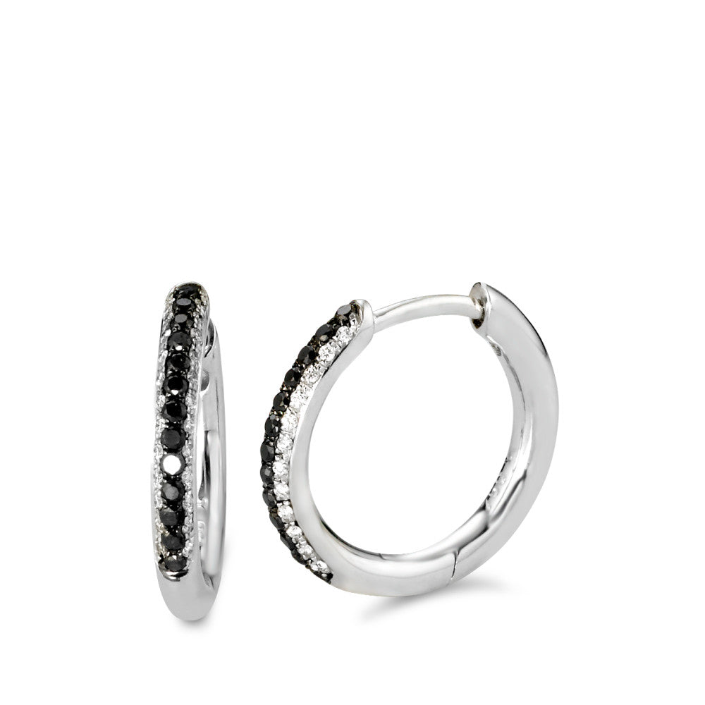 kolczyki koła zatrzaskowe złoto białe 750/18 K Diament czarny, 0.11 ct, 24 kamienie, w-si