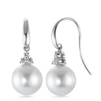 kolczyki wiszące złoto białe 750/18 K Diament 0.20 ct, 6 kamienie, w-si Perła hodowana w wodzie słodkiej biały, 2 Perły, 10 mm