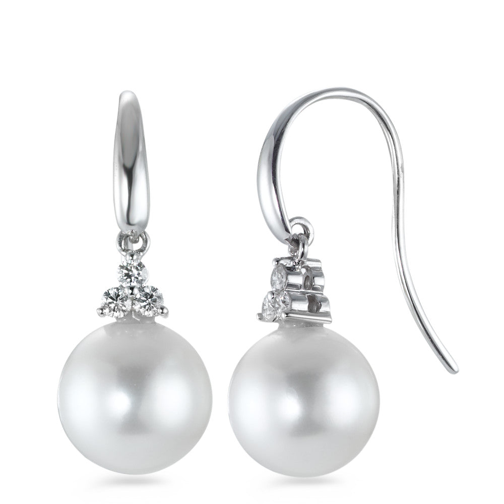 kolczyki wiszące złoto białe 750/18 K Diament 0.20 ct, 6 kamienie, w-si Perła hodowana w wodzie słodkiej biały, 2 Perły, 10 mm