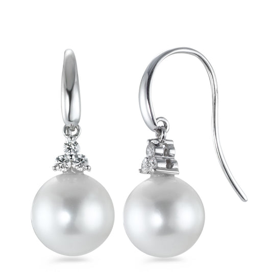 kolczyki wiszące złoto białe 750/18 K Diament 0.20 ct, 6 kamienie, w-si Perła hodowana w wodzie słodkiej biały, 2 Perły, 10 mm