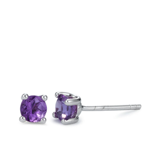 kolczyki wkrętki złoto białe 750/18 K Ametyst 0.52 ct, 2 kamienie Ø4 mm