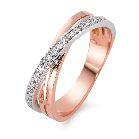 pierścionek złoto czerwone 750/18 K, złoto białe 750/18 K Diament 0.12 ct, 25 kamienie, w-si
