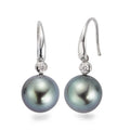 kolczyki wiszące złoto białe 750/18 K Diament 0.09 ct, 2 kamienie, w-si Perła tahitańska szary, 2 Perły, 10 mm