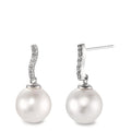 kolczyki wiszące złoto białe 750/18 K Diament 0.13 ct, w-si Perła hodowana w wodzie słodkiej, 12 Perły, 10 mm