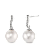 kolczyki wiszące złoto białe 750/18 K Diament 0.13 ct, w-si Perła hodowana w wodzie słodkiej, 12 Perły, 10 mm