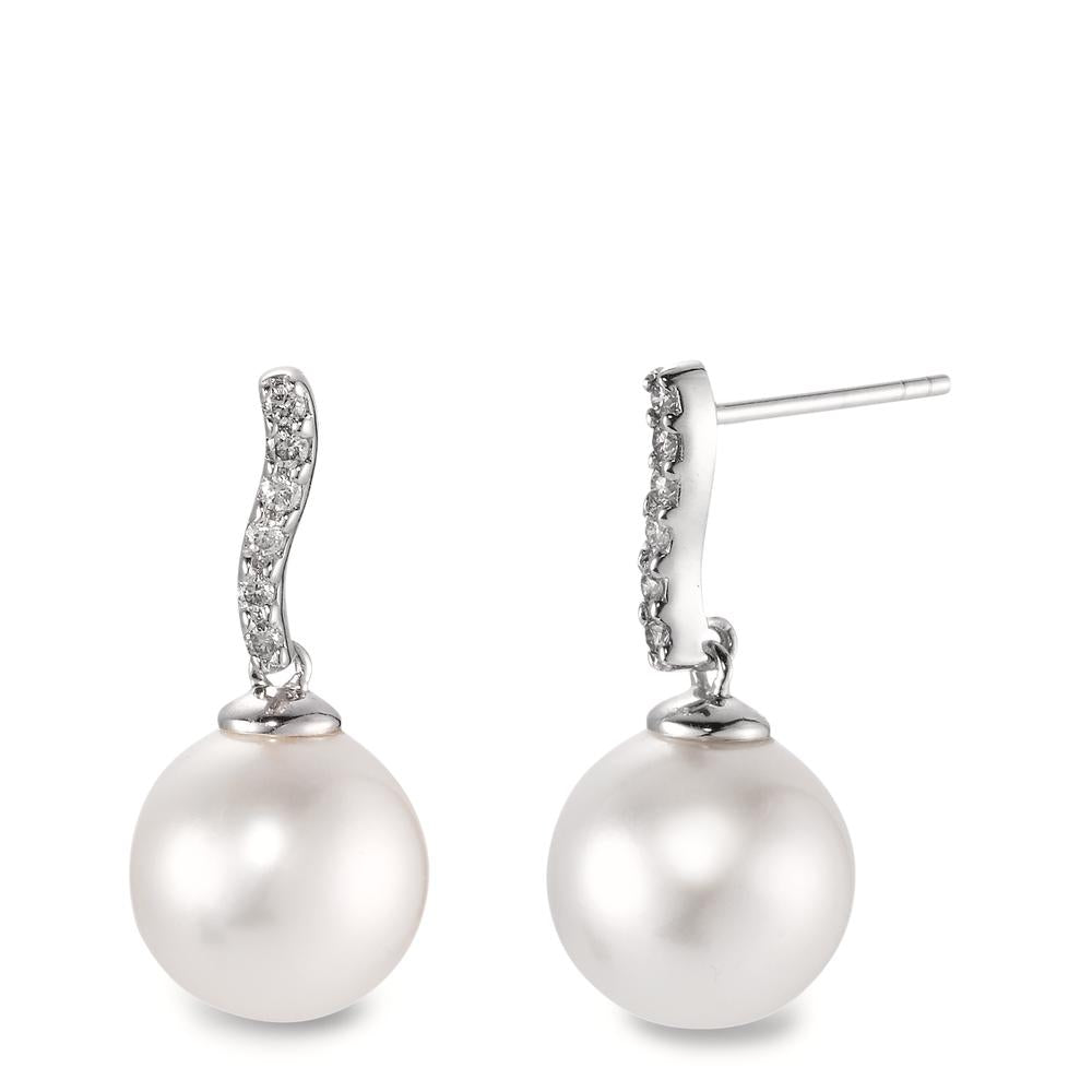 kolczyki wiszące złoto białe 750/18 K Diament 0.13 ct, w-si Perła hodowana w wodzie słodkiej, 12 Perły, 10 mm