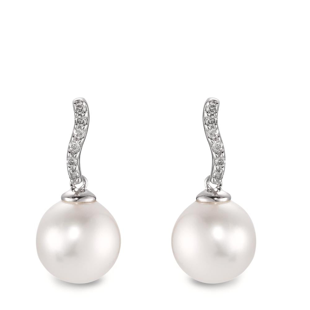 kolczyki wiszące złoto białe 750/18 K Diament 0.13 ct, w-si Perła hodowana w wodzie słodkiej, 12 Perły, 10 mm