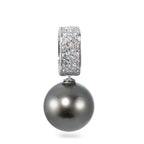 wisiorek złoto białe 750/18 K Diament 0.20 ct, 20 kamienie, w-si Perła tahitańska antracyt, 12.5 mm