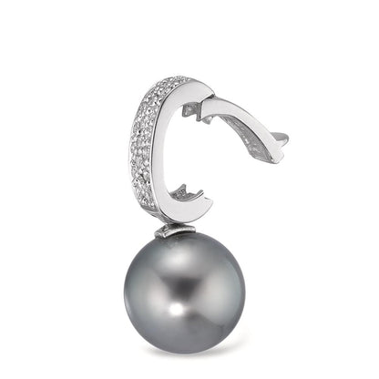 wisiorek złoto białe 750/18 K Diament 0.20 ct, 20 kamienie, w-si Perła tahitańska antracyt, 12.5 mm