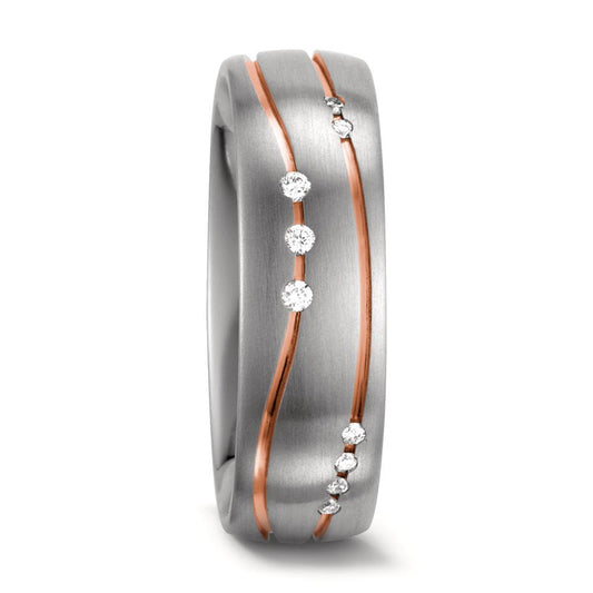 obrączka partnerska złoto białe 585/14 K, złoto czerwone 585/14 K Diament biały, 0.06 ct, 9 kamienie, w-si