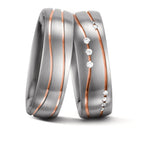 obrączka partnerska złoto białe 585/14 K, złoto czerwone 585/14 K Diament biały, 0.06 ct, 9 kamienie, w-si
