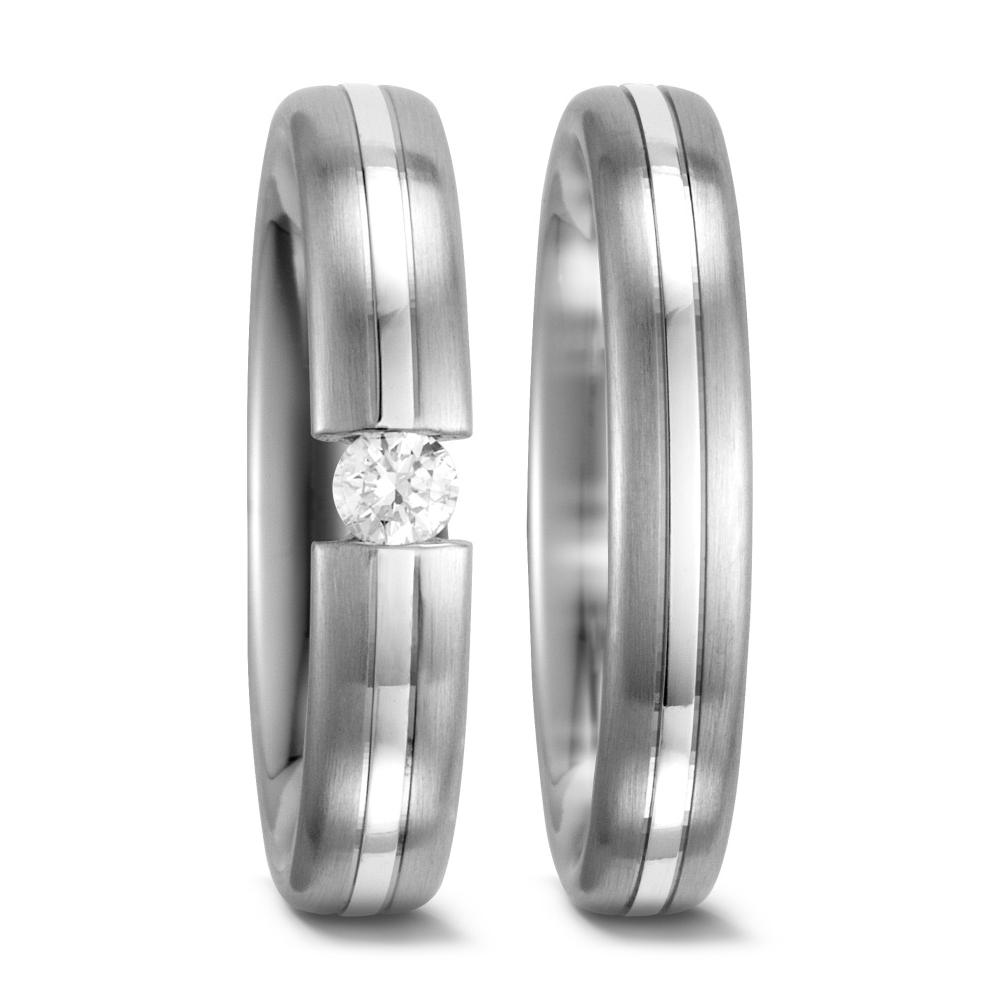 obrączka partnerska złoto białe 585/14 K Diament biały, 0.10 ct, w-si