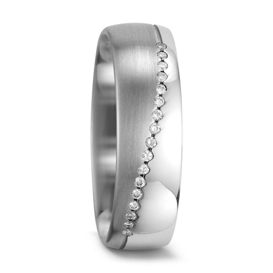 obrączka partnerska złoto białe 585/14 K Diament biały, 0.085 ct, 17 kamienie, w-si