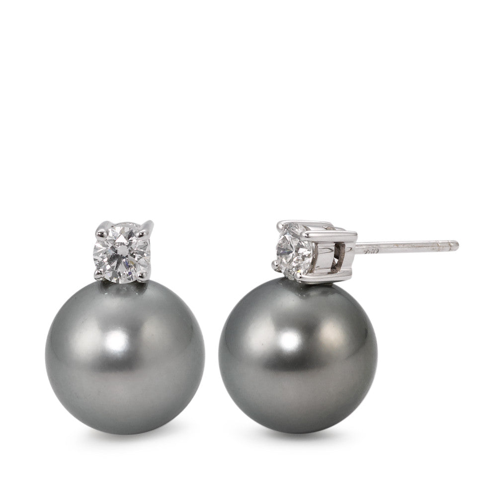 kolczyki wkrętki złoto białe 750/18 K Diament 0.46 ct, 2 kamienie, w-si Perła tahitańska, 2 Perły, 11 mm