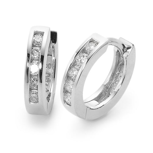 kolczyki koła zatrzaskowe złoto białe 750/18 K Diament 0.21 ct, 10 kamienie, w-si