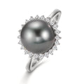 pierścionek złoto białe 750/18 K Diament 0.27 ct, 22 kamienie, w-si Perła tahitańska szary, 10 mm