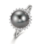 pierścionek złoto białe 750/18 K Diament 0.27 ct, 22 kamienie, w-si Perła tahitańska szary, 10 mm