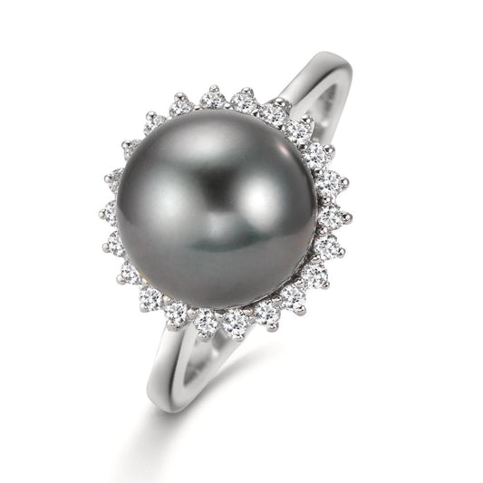 pierścionek złoto białe 750/18 K Diament 0.27 ct, 22 kamienie, w-si Perła tahitańska szary, 10 mm