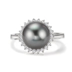 pierścionek złoto białe 750/18 K Diament 0.27 ct, 22 kamienie, w-si Perła tahitańska szary, 10 mm