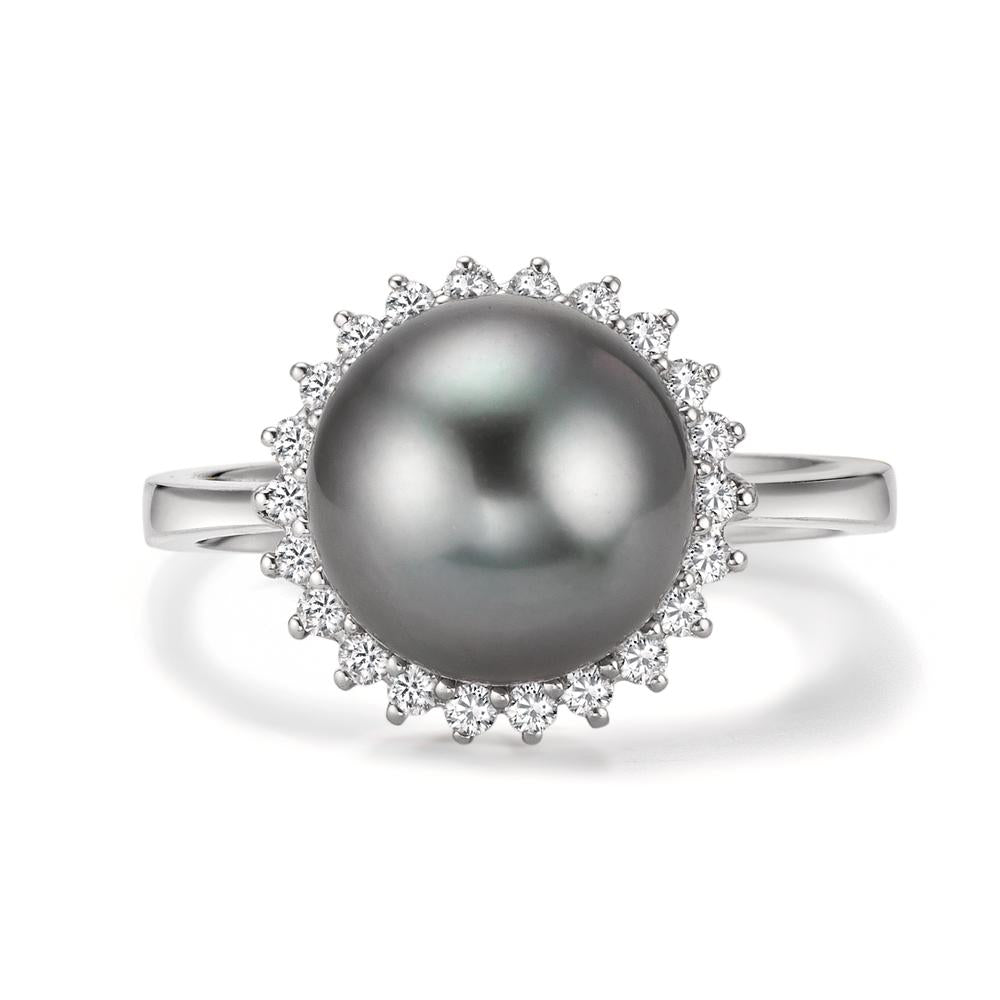 pierścionek złoto białe 750/18 K Diament 0.27 ct, 22 kamienie, w-si Perła tahitańska szary, 10 mm